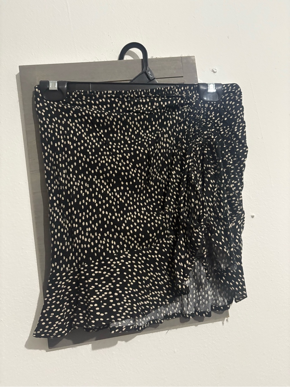 SHEIN Black and Cream Asymmetrical Ruffle Wrap Skirt